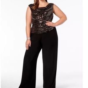 R&M Richards 16W Black Gold Sequined Jumpsuit